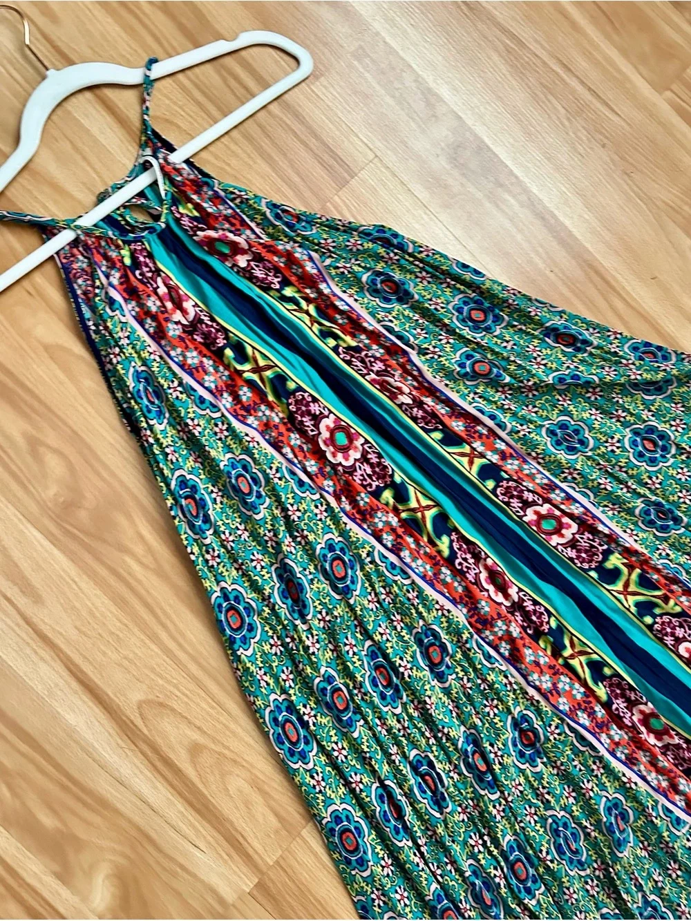 Anthropologie Green Floral Asymmetrical Maxi Dress - Picture 2 of 5